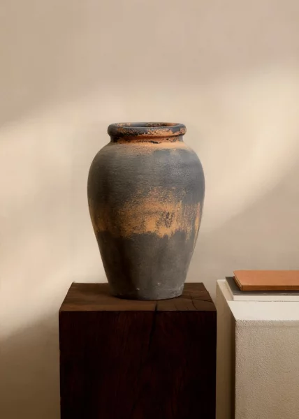 Глиняный вазон Olive Stone, 30 см, черно-коричневый