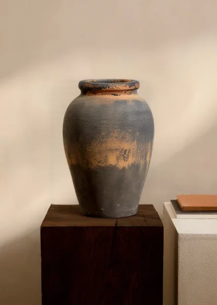 Глиняный вазон Olive Stone, 30 см, черно-коричневый фото №1