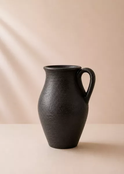 Глиняный вазон Olive Mat с ручкой, 45 см, черный фото №1