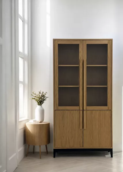 Шкаф Olive Scandi со стеклянными дверцами, 100х40х200, дуб фото №1