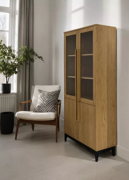Шкаф Olive Scandi со стеклянными дверцами, 100х40х200, дуб фото №2
