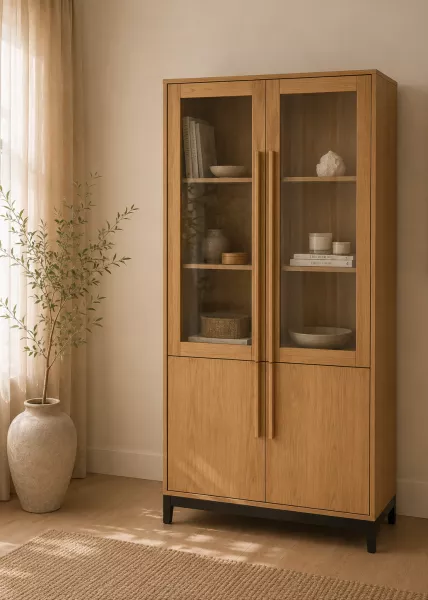 Шкаф Olive Scandi со стеклянными дверцами, 100х40х200, дуб