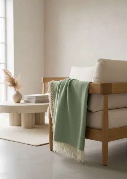 Плед декоративный, 140х220, новозеландская шерсть, светло-зеленый фото №1