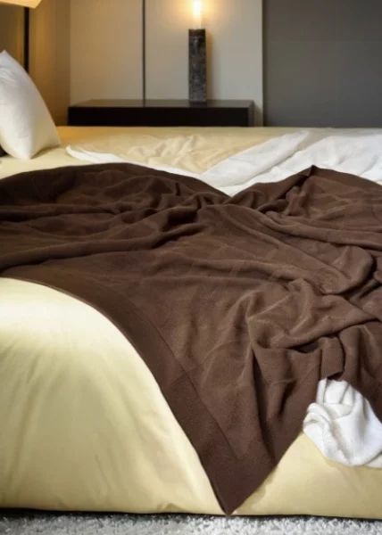 Плед декоративный вязаный Ромбы, хлопок, 130х170, коричневый фото №1