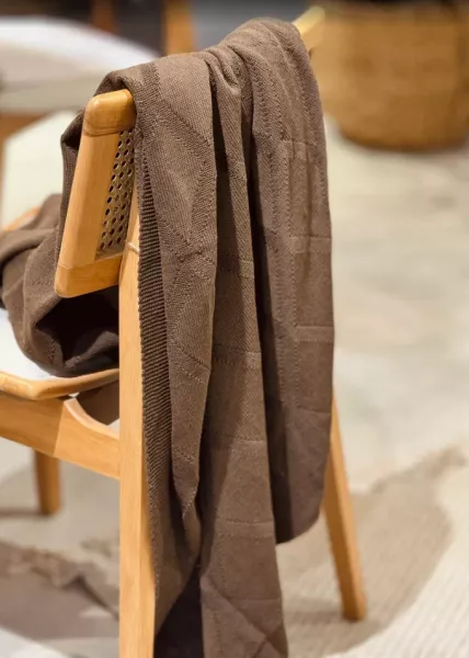 Плед декоративный вязаный Ромбы, хлопок, 130х170, коричневый фото №2