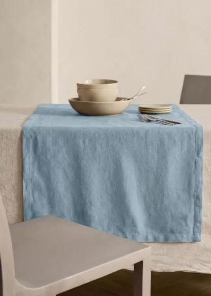 Дорожка на стол, 40х140, лен, голубая фото №1