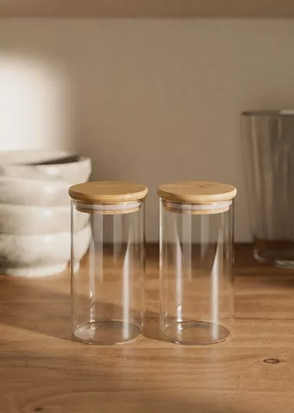 Набор стеклянных банок с бамбуковой крышкой, 250 мл фото №1