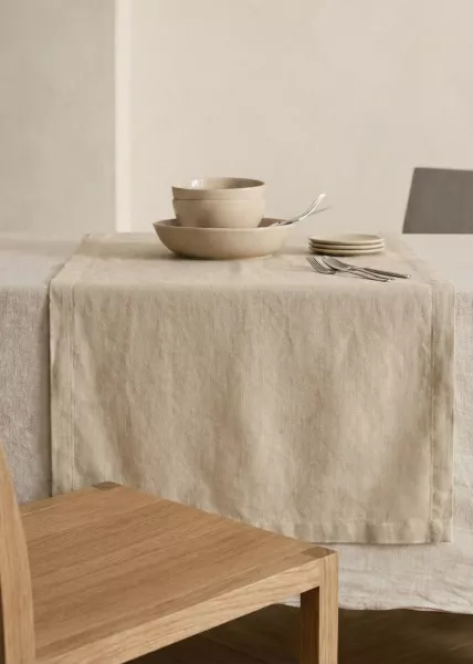 Дорожка на стол, 40х140, лен, бежевая фото №1