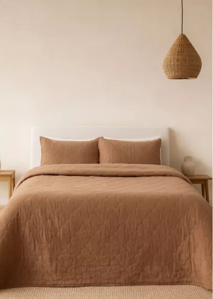 Набор Серенити: покрывало 240х260, наволочки 50х70, 65% лен, 35% хлопок, карамельный фото №2