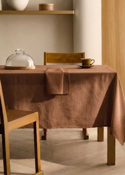 Скатерть, 120х140, лен, коричневая фото №1
