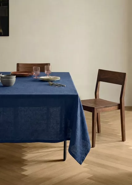 Скатерть, 120х140, лен, синяя