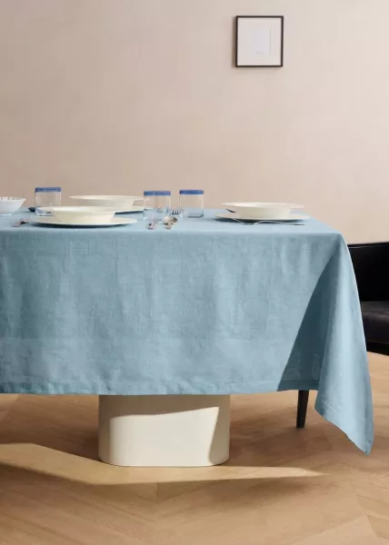 Скатерть, 220х140, лен, голубая фото №1