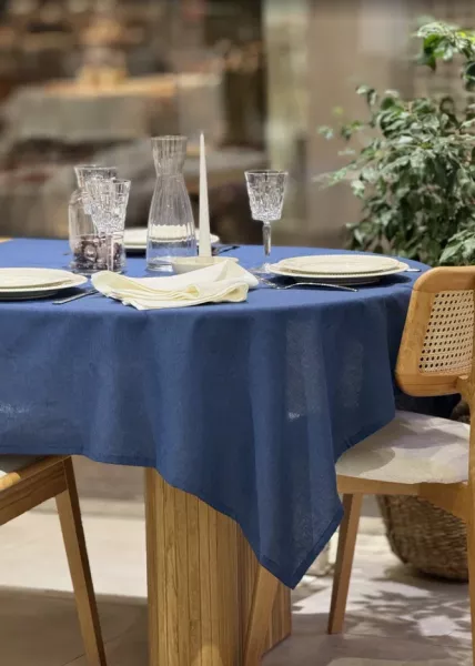 Скатерть, 220х140, лен, синяя фото №2
