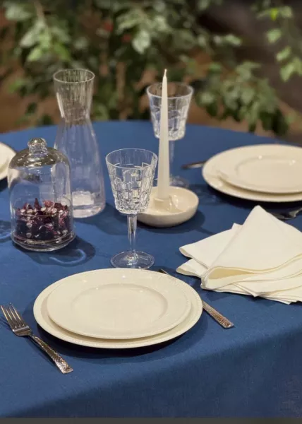 Скатерть, 220х140, лен, синяя фото №1