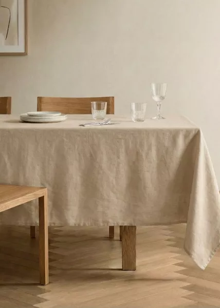 Скатерть, 140х280, лен, бежевая фото №1