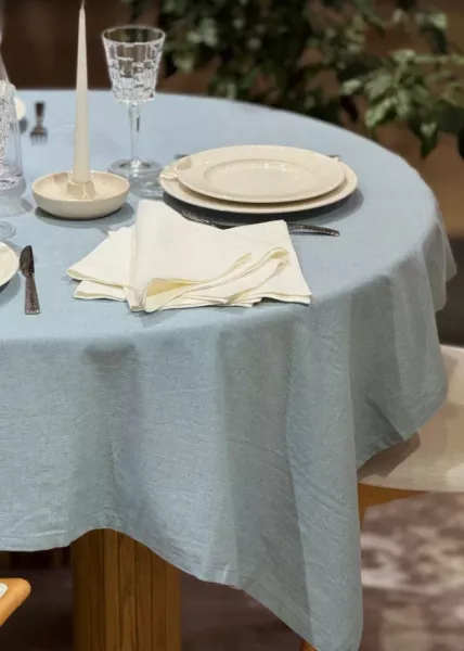 Скатерть, 140х280, лен, голубая фото №1