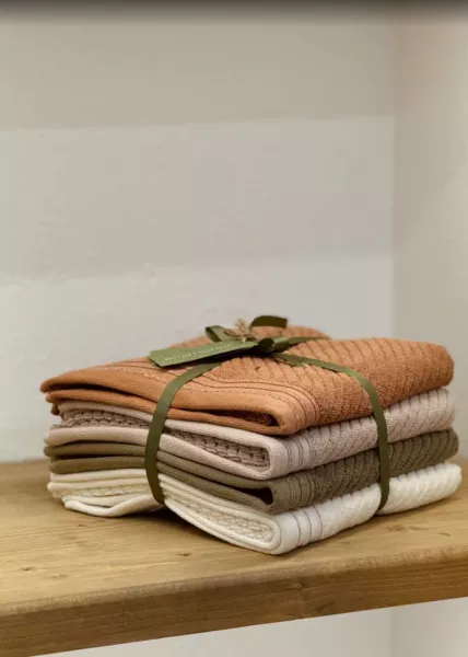 Набор из четырех полотенец: 50х90, хлопок, белый/зеленый/бежевый/кирпичный фото №2