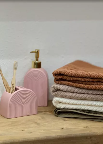 Набор из четырех полотенец: 50х90, хлопок, белый/зеленый/бежевый/кирпичный