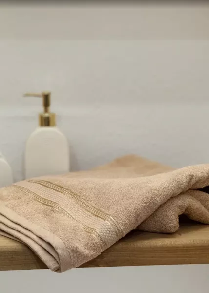 Полотенце банное, 90х150, хлопок, бежевое фото №2