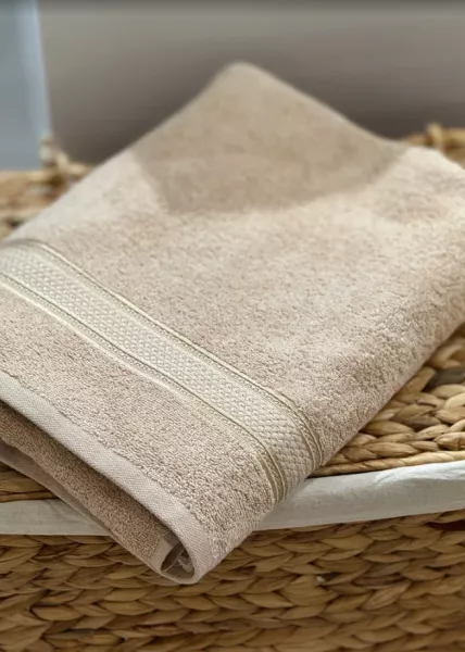 Полотенце банное, 90х150, хлопок, бежевое фото №3