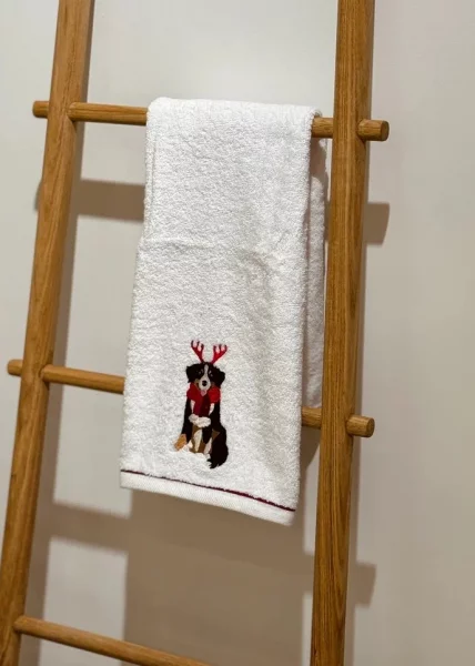 Набор новогодних полотенец Рождественский пес, 40х71, хлопок, белый фото №2