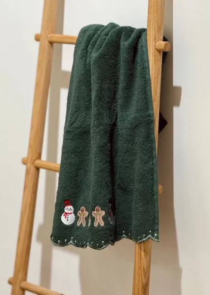 Набор новогодних полотенец Пряничные человечки, 40х71, хлопок , темно/зеленый фото №2