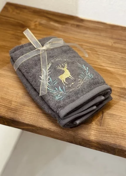 Набор новогодних полотенец Олень, 40х71, хлопок, серый фото №1