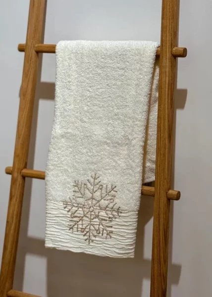 Набор новогодних полотенец Снежинка, 40х71, хлопок, экрю фото №2
