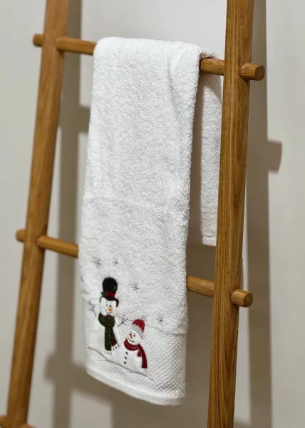 Набор новогодних полотенец Снеговики, 40х71, хлопок, белый фото №2