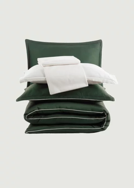 Пододеяльник из сатина, 160х220 (полуторный), зеленый с белым кантом, Viridis