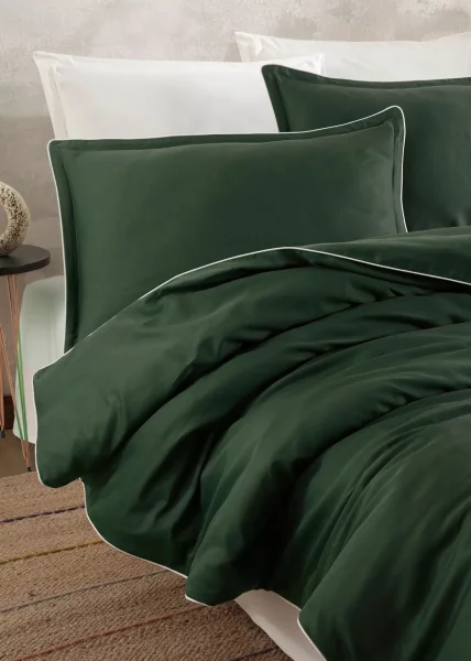 Пододеяльник из сатина, 160х220 (полуторный), зеленый с белым кантом, Viridis фото №2