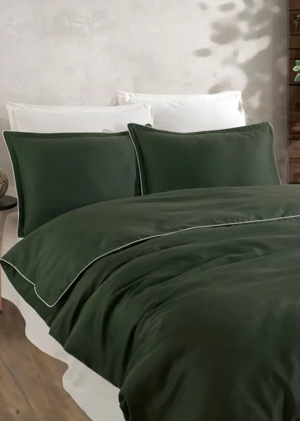 Пододеяльник из сатина, 160х220 (полуторный), зеленый с белым кантом, Viridis фото №4