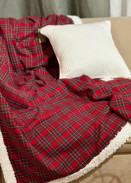 Плед двусторонний Новогодняя клетка, 120х220, красный фото №1