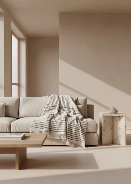 Плед декоративный, 120х170, 50% хлопок, 25% шерсть, бежевый/зеленый фото №1