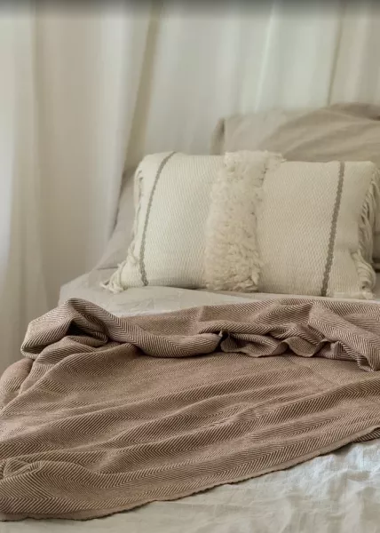 Плед декоративный шерстяной, 120х170, 40% хлопок, 30% шерсть, 15% вискоза, 15 % полиамид, верблюжий фото №2