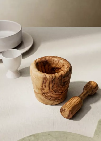 Ступка и пестик для специй из дерева, 10 см, олива фото №1