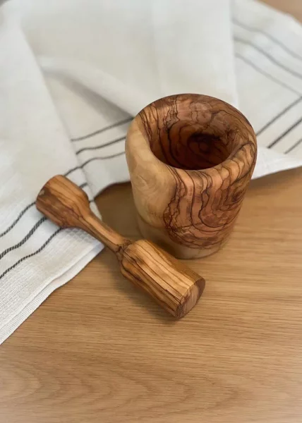 Ступка и пестик для специй из дерева, 10 см, олива фото №1