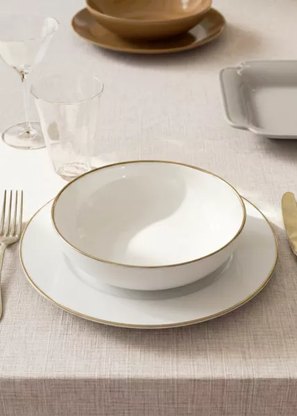 Тарелка Gold глубокая, 18 см, фарфор, белая/золотая фото №1