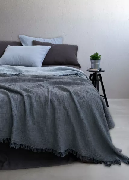 Муслиновое покрывало, 130x170, хлопок, лазурное/голубое