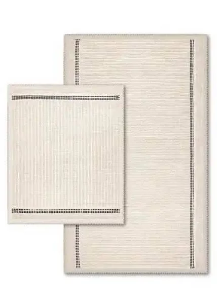 Набор из 2-х ковриков для ванной, 60x100, 50x60, 100% хлопок, кремовый/синий