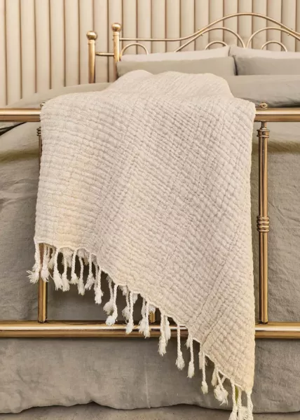 Плед декоративный Dore, 130x170, 40% хлопок, 40% вискоза, 10% лен, 10% тенсель, бежевый фото №2