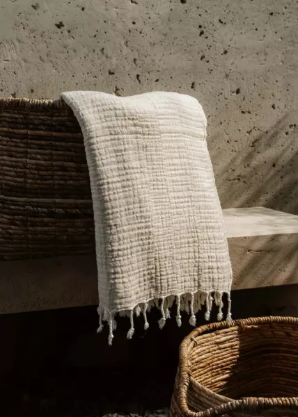 Плед декоративный Dore, 130x170, 40% хлопок, 40% вискоза, 10% лен, 10% тенсель, бежевый фото №1