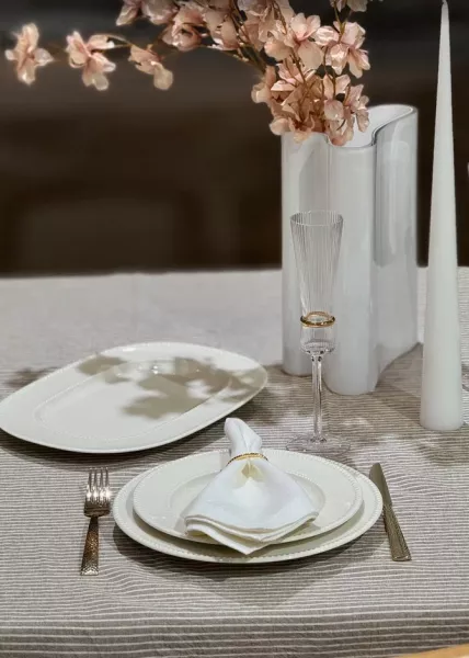 Скатерть Tezza, 150х200, хлопок, бежевая в тонкую полоску фото №4