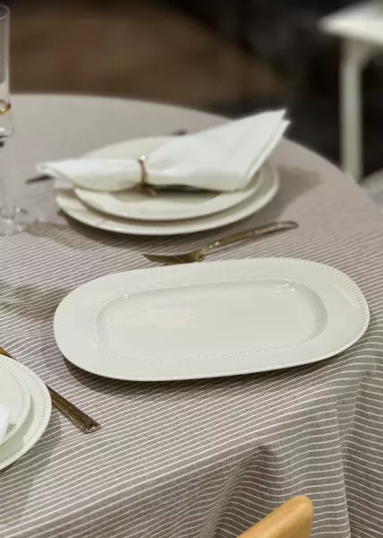 Скатерть Tezza, 170х250, хлопок, бежевая в тонкую полоску фото №3