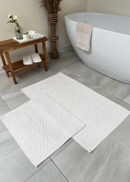 Набор из 2-х ковриков для ванной, 60x100, 50x60, 100% хлопок, Ромбы