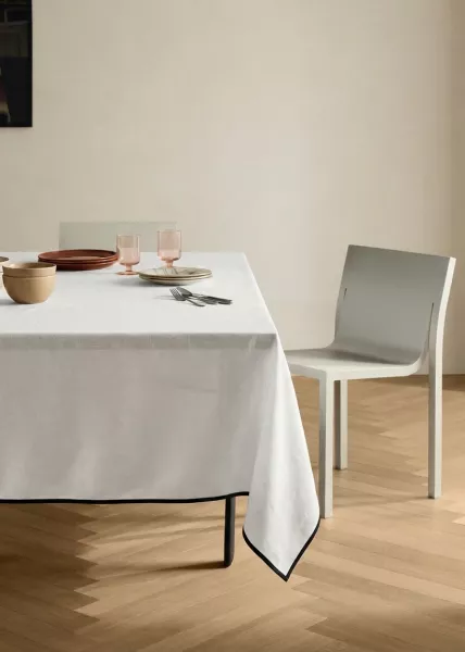 Скатерть с кантом из натурального льна 150x200 см, белая фото №1