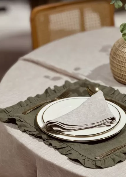 Набор из 2-х салфеток с воланами 40x50 см из натурального льна, оливковый