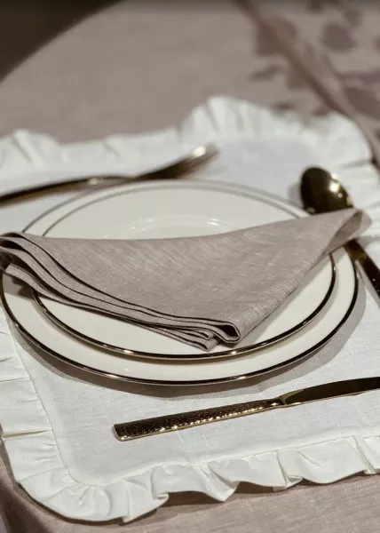 Набор из 2-х салфеток с воланами 40x50 см из натурального льна, белый