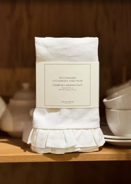 Набор из 2-х салфеток с воланами 40x50 см из натурального льна, белый фото №3