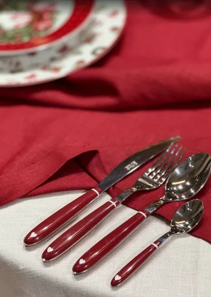 Набор столовых приборов Love с красной ручкой, 4 шт. фото №1